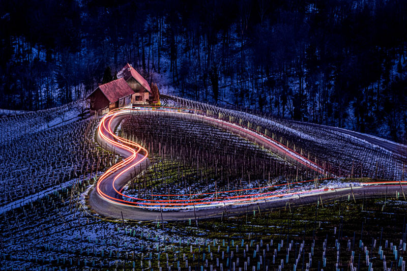 Heart shape road at night